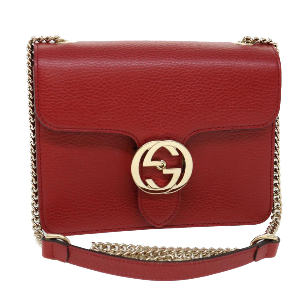 Gucci Chain Interlocking Shoulder Bag Leather Red 510304 ki2778