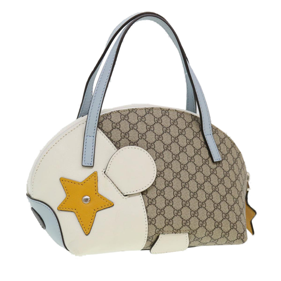 Gucci GG Canvas Bear Hand Bag PVC Leather Beige ki2797