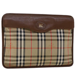 Luxury BurberrySs Nova Check Clutch Bag Nylon Leather Beige Auth ki3144