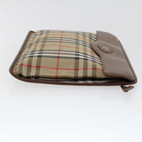Luxury BurberrySs Nova Check Clutch Bag Nylon Leather Beige Auth ki3144
