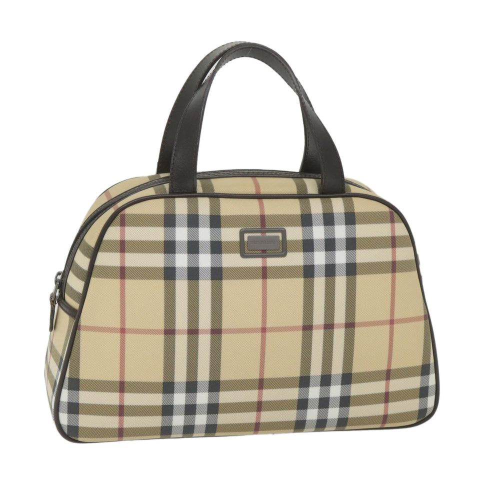 Luxury Burberry Nova Check Hand Bag PVC Leather Beige Auth ki3649