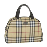 Luxury Burberry Nova Check Hand Bag PVC Leather Beige Auth ki3649