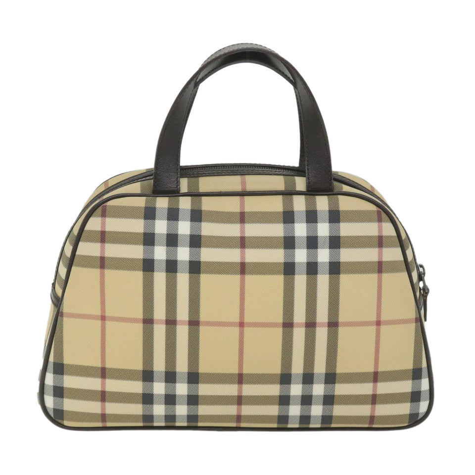 Luxury Burberry Nova Check Hand Bag PVC Leather Beige Auth ki3649