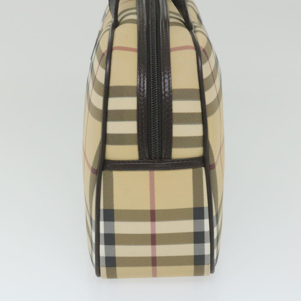 Luxury Burberry Nova Check Hand Bag PVC Leather Beige Auth ki3649