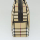 Luxury Burberry Nova Check Hand Bag PVC Leather Beige Auth ki3649