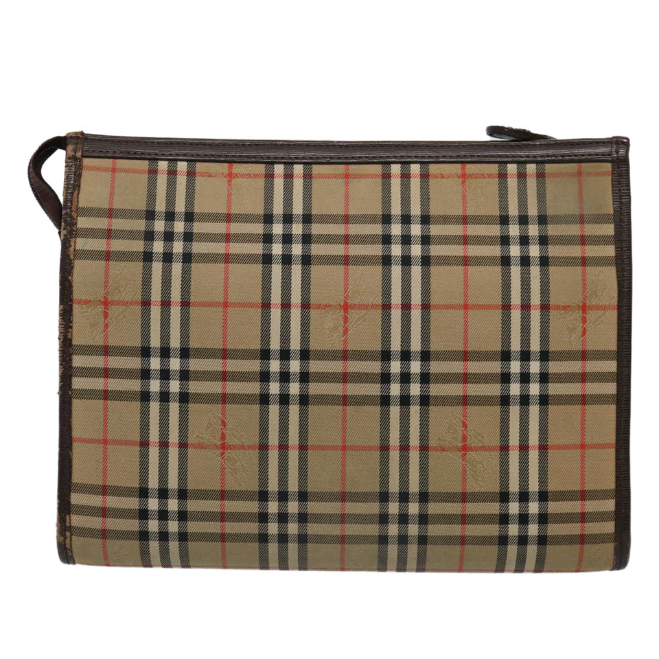 Luxury BurberrySs Nova Check Clutch Bag Nylon Canvas Brown Auth ki3865