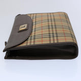 Luxury BurberrySs Nova Check Clutch Bag Nylon Canvas Brown Auth ki3865