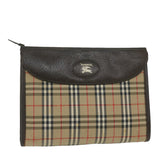 Luxury BurberrySs Nova Check Clutch Bag Nylon Canvas Beige Auth ki3989