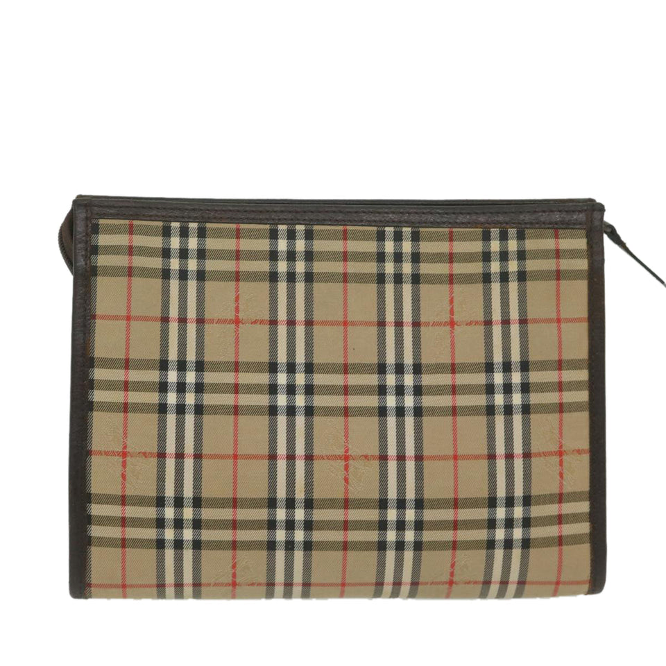 Luxury BurberrySs Nova Check Clutch Bag Nylon Canvas Beige Auth ki3989
