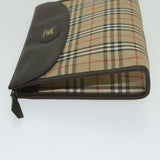 Luxury BurberrySs Nova Check Clutch Bag Nylon Canvas Beige Auth ki3989
