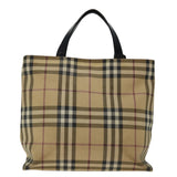 Luxury Burberry Nova Check Hand Bag PVC Beige Auth ki4182