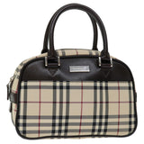 Luxury Burberry Nova Check Hand Bag Nylon Beige Auth ki4265