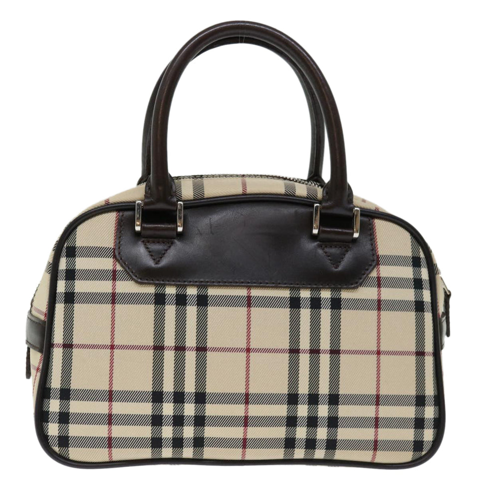 Luxury Burberry Nova Check Hand Bag Nylon Beige Auth ki4265