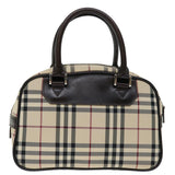 Luxury Burberry Nova Check Hand Bag Nylon Beige Auth ki4265