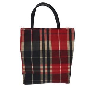 Luxury Burberry Nova Check Hand Bag Canvas Red Black Auth ki4392