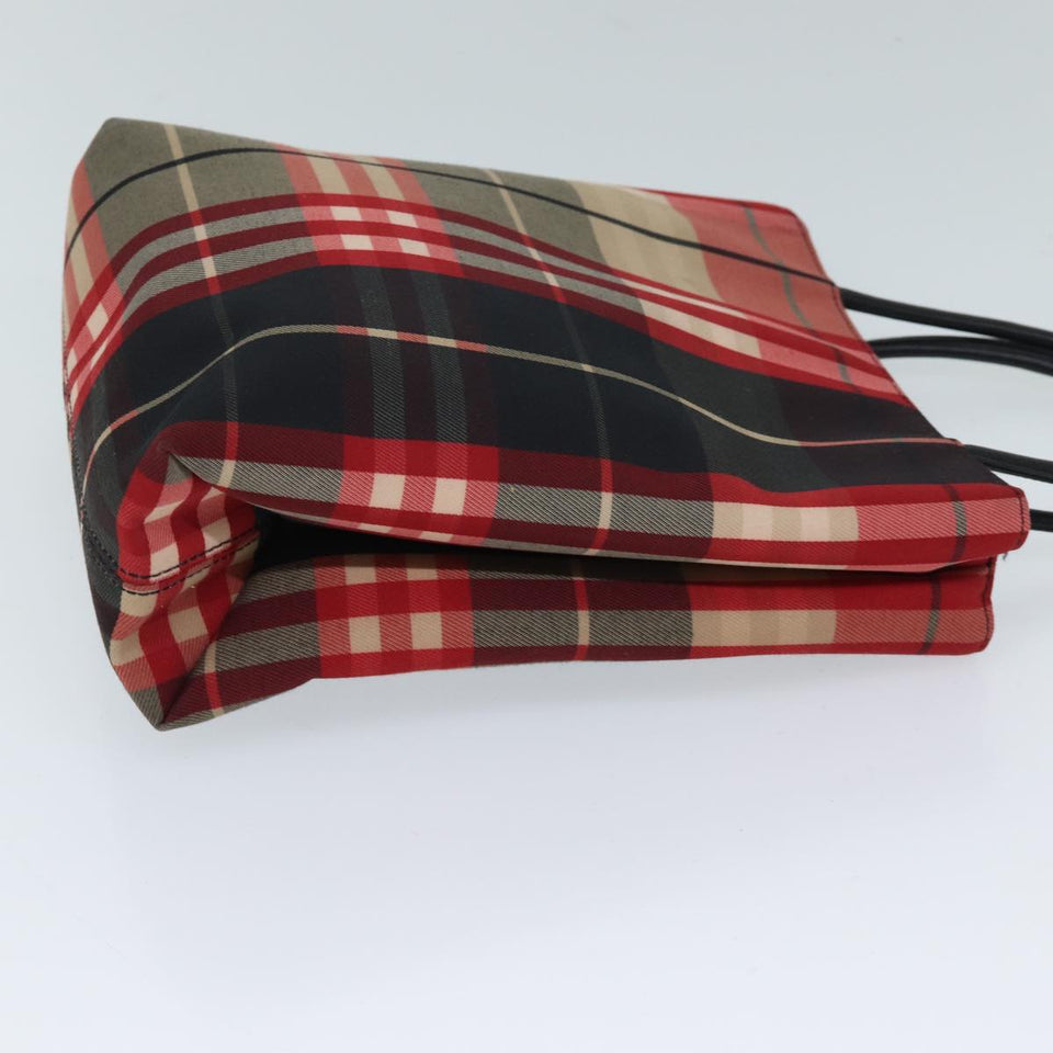 Luxury Burberry Nova Check Hand Bag Canvas Red Black Auth ki4392