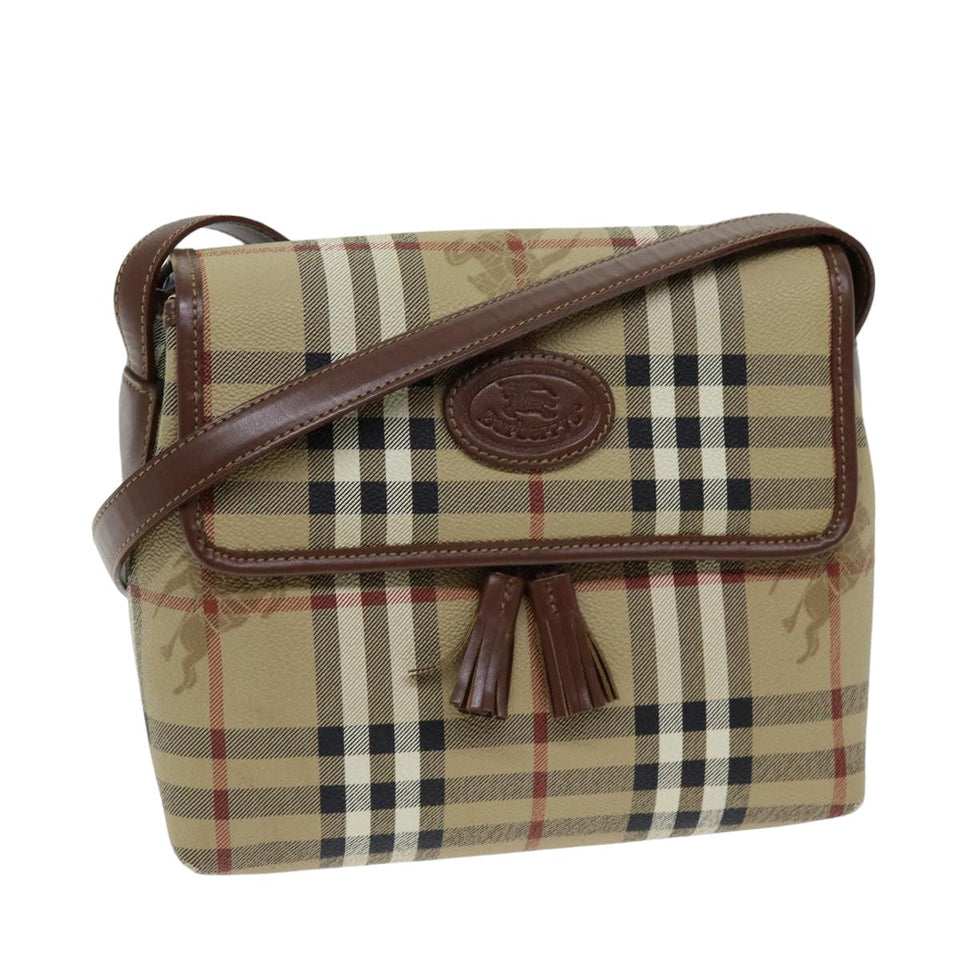 Luxury BurberrySs Nova Check Shoulder Bag PVC Leather Auth ki4534