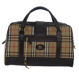 Luxury BurberrySs Nova Check Boston Bag Canvas Brown Beige Auth ki4621