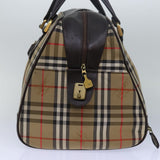 Luxury BurberrySs Nova Check Boston Bag Canvas Brown Beige Auth ki4621