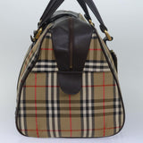 Luxury BurberrySs Nova Check Boston Bag Canvas Brown Beige Auth ki4621