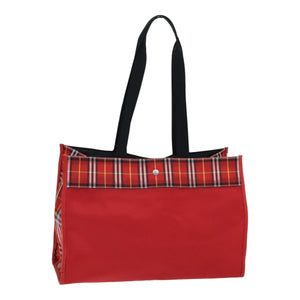 Luxury Burberry Nova Check Tote Bag Nylon Red Silver Auth ki4714