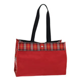 Luxury Burberry Nova Check Tote Bag Nylon Red Silver Auth ki4714