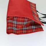 Luxury Burberry Nova Check Tote Bag Nylon Red Silver Auth ki4714