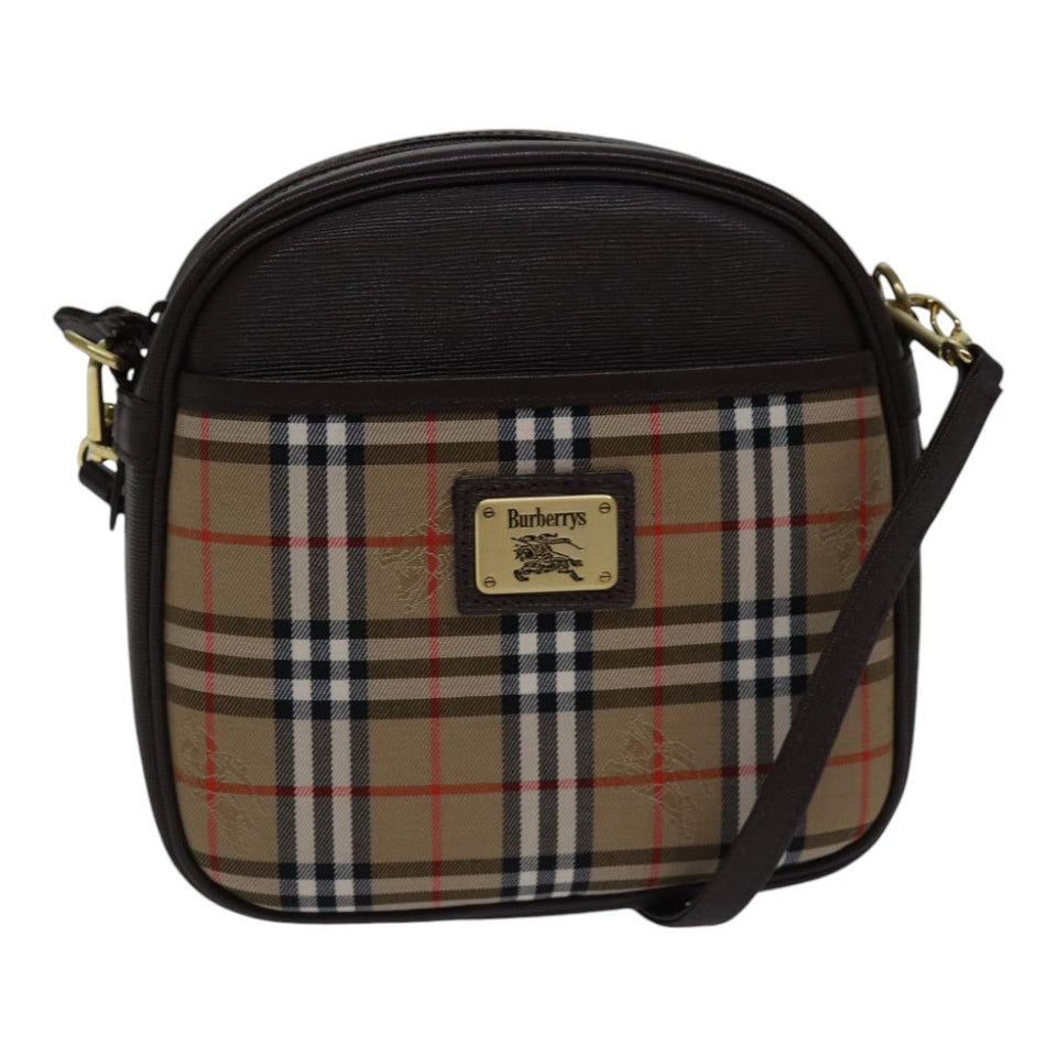 Luxury BurberrySs Nova Check Shoulder Bag Canvas Beige Brown Auth ki4917A