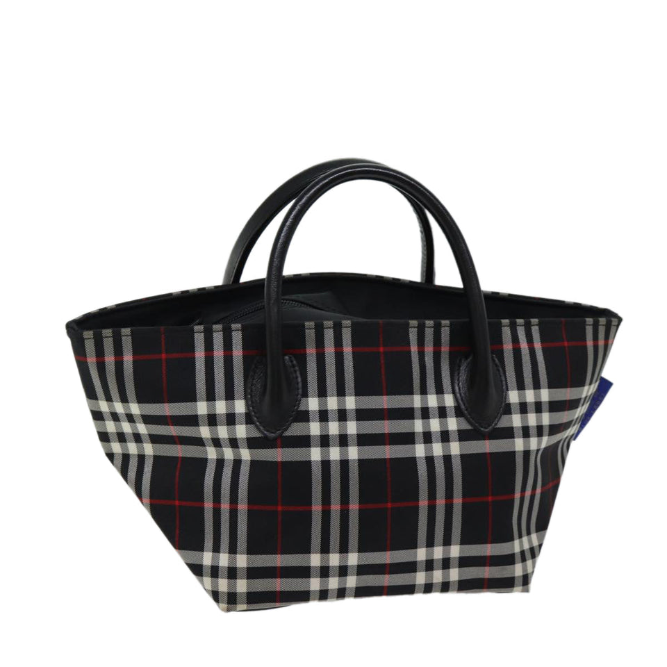 Luxury BurberrySs Nova Check Blue Label Hand Bag Nylon Black Auth kk207
