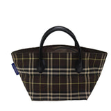 Luxury BurberrySs Nova Check Blue Label Hand Bag Nylon Brown Auth kk208
