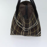 Luxury BurberrySs Nova Check Blue Label Hand Bag Nylon Brown Auth kk208