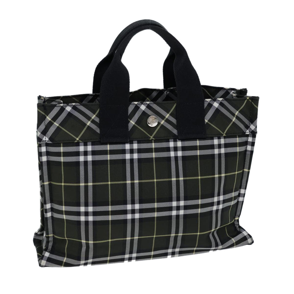 Luxury Burberry Nova Check Hand Bag Nylon Green Black Auth kk224
