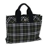 Luxury Burberry Nova Check Hand Bag Nylon Green Black Auth kk224
