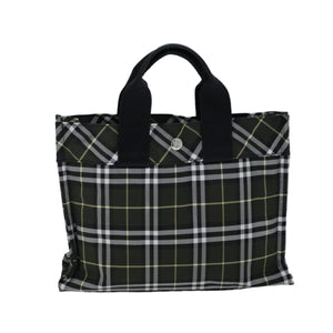 Luxury Burberry Nova Check Hand Bag Nylon Green Black Auth kk224