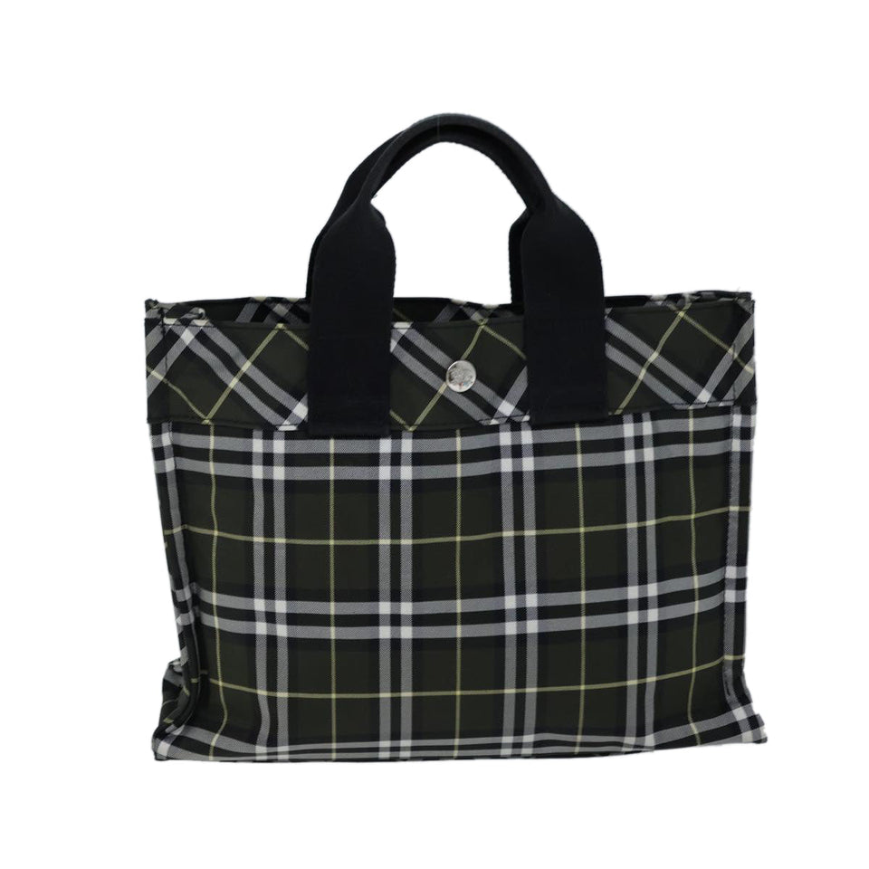 Luxury Burberry Nova Check Hand Bag Nylon Green Black Auth kk224