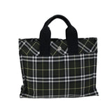 Luxury Burberry Nova Check Hand Bag Nylon Green Black Auth kk224