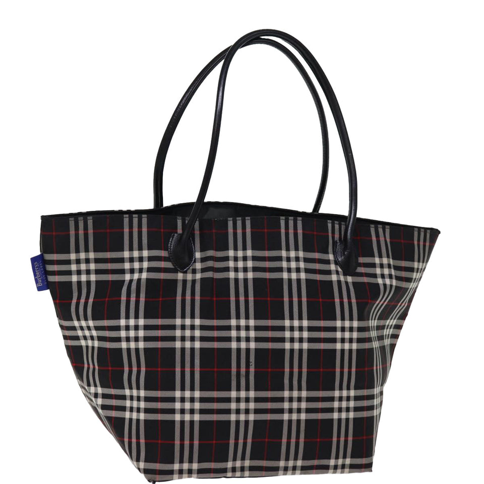 Luxury BurberrySs Nova Check Blue Label Tote Bag Nylon Black Auth kk241