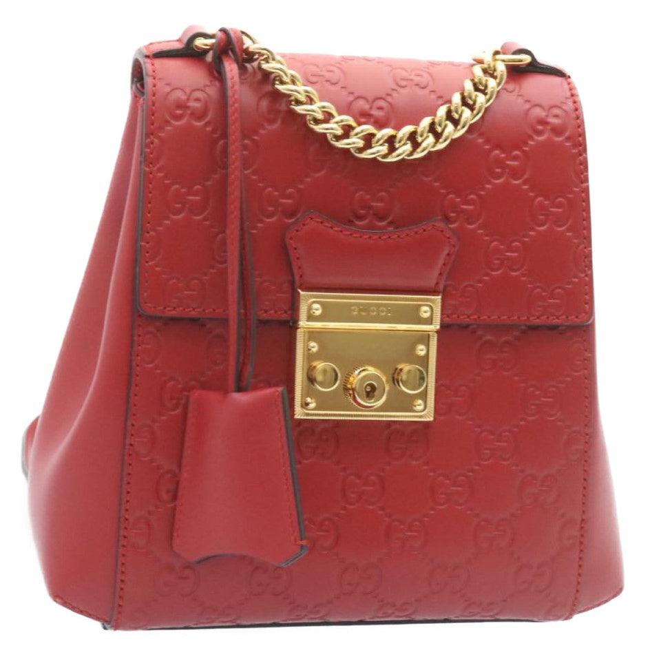 Gucci Guccissima GG Padlock Backpack Leather Red knn037