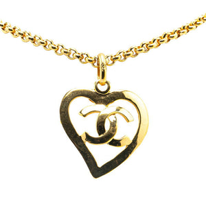 Chanel Gold-Plated Coco Mark Heart Motif Necklace 95P