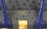 Hermes Birkin 25 Bag HSS Ostrich Gris Agate/ Blue Sapphire Brushed Gold