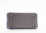 Hermes Birkin 25 Bag HSS Ostrich Gris Agate/Blue Sapphire Brushed Gold