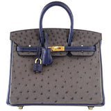 Hermes Birkin 25 Bag HSS Ostrich Gris Agate/ Blue Sapphire Brushed Gold