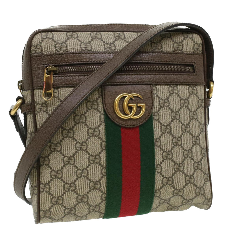 Gucci GG Canvas Web Sherry Line Shoulder Bag Beige Red Green lt689
