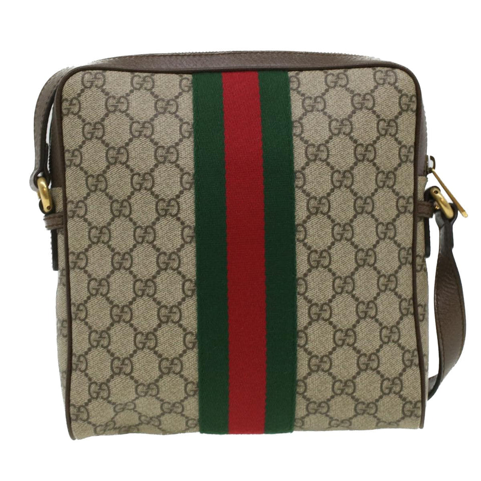 Gucci GG Canvas Web Sherry Line Shoulder Bag Beige Red Green lt689