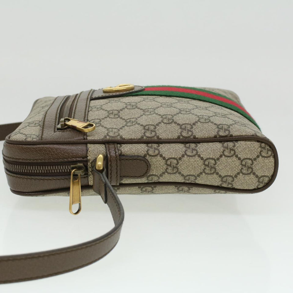 Gucci GG Canvas Web Sherry Line Shoulder Bag Beige Red Green lt689