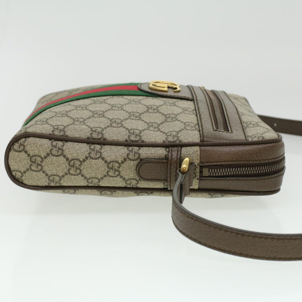 Gucci GG Canvas Web Sherry Line Shoulder Bag Beige Red Green lt689