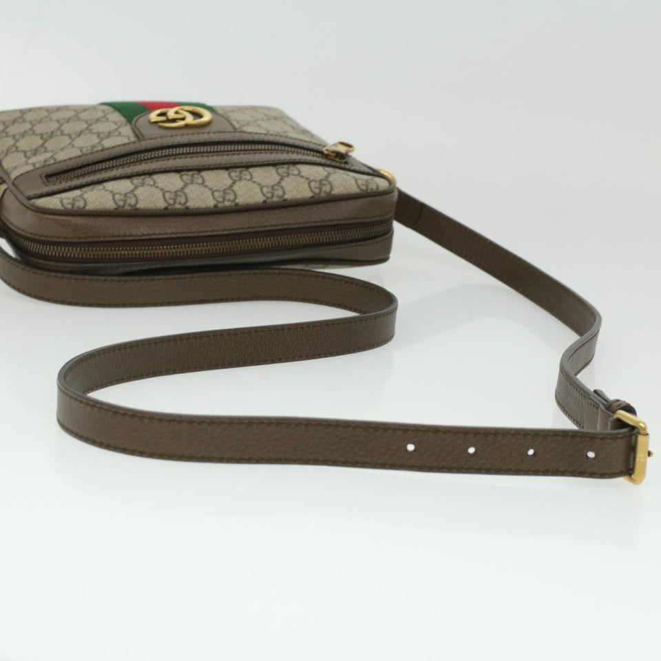 Gucci GG Canvas Web Sherry Line Shoulder Bag Beige Red Green lt689