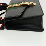 Gucci Web Sherry Line Silvi Shoulder Bag Leather Black Green 421882 lt690