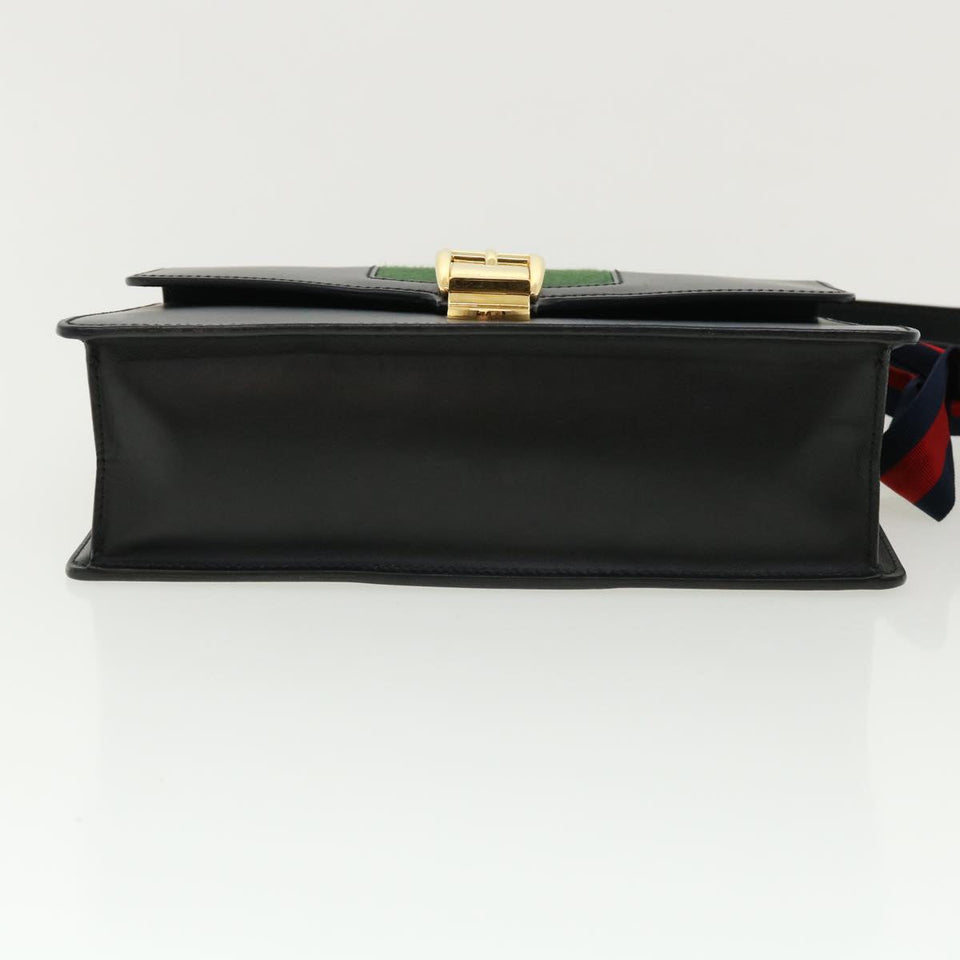 Gucci Web Sherry Line Silvi Shoulder Bag Leather Black Green 421882 lt690