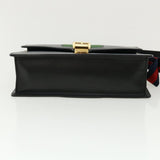Gucci Web Sherry Line Silvi Shoulder Bag Leather Black Green 421882 lt690